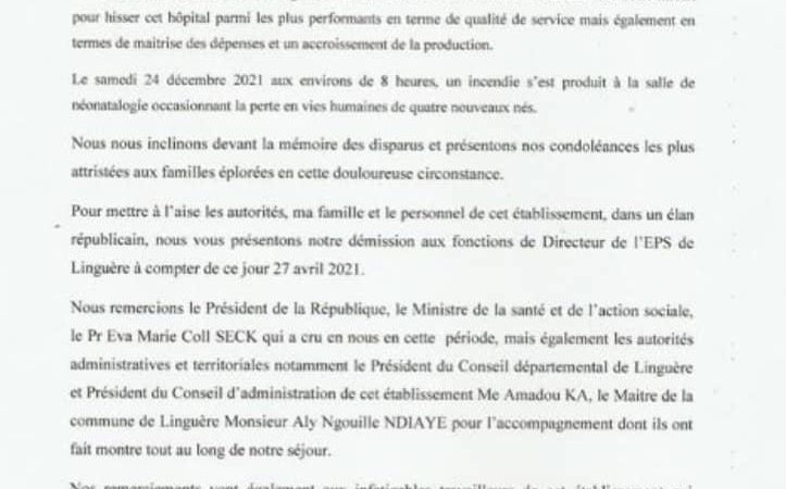 Le directeur de l’hôpital Magatt Lo démissionne